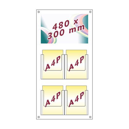 Wall panel with 4x A4 portrait dispensers and header